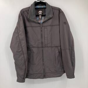 Timberland Gray Blue Plaid Lined Snap Cuff Full Zip Pockets Soft Shell Jacket